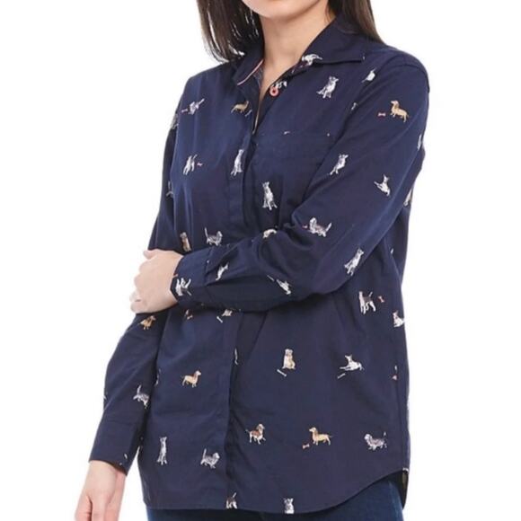 Joules Amilla Dog Print Button Front Cotton Long Sleeve Navy US 10 - Picture 1 of 14